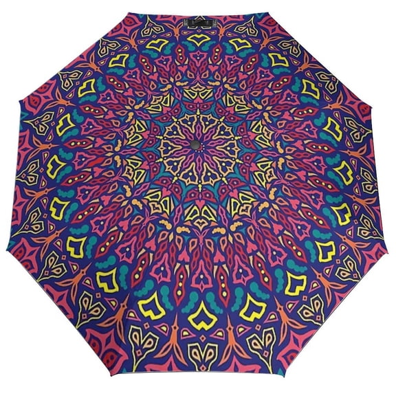 Mandala Umbrella for Rain - Portable, Double Layer Automatic Folding Umbrella UV Protection for Rain Car Travel Outdoor Men Women