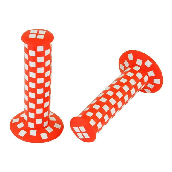 Alta Bicycle Vintage Checkered BMX Style 124mm Long Bicycle Grips, Multiple Colors. (Red/White)