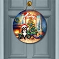 thumbnail image 2 of Merry Christmas Bernese Mountain Dog Santa Hat Xmas Tree Winter Holiday Round Wood Sign Berner Lover Gifts Hanging Wall Home Decor - 01013, 2 of 5