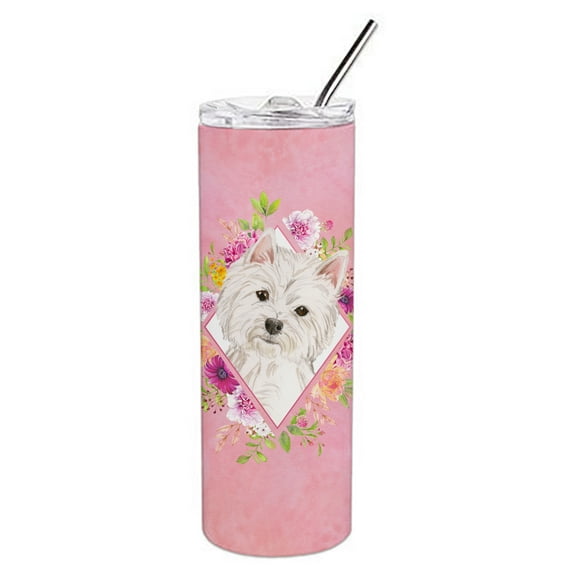 Carolines Treasures CK4203TBL20 Westie Pink Flowers Stainless Steel 20 oz Skinny Tumbler 20 oz multicolor