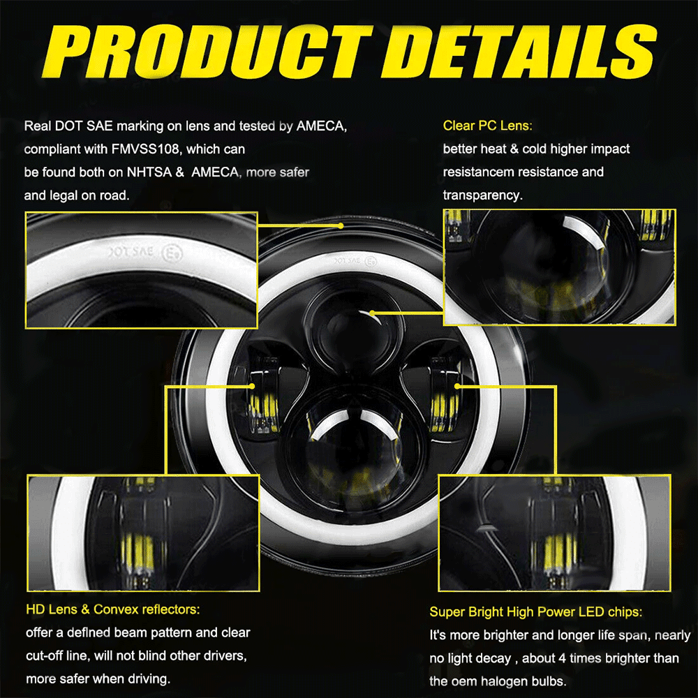 For 2008-2016 Jeep Patriot Pair 7" inch Round LED Headlights DRL Projector Light