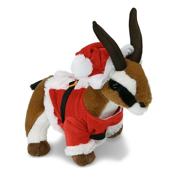 DolliBu Santa Antelope Stuffed Animal Plush Toy - Super Soft Dress Up with Red Santa Claus Outfit, Cute Wild Life Antelope Gift Perfect Holiday Christmas Gift - 10 Inches