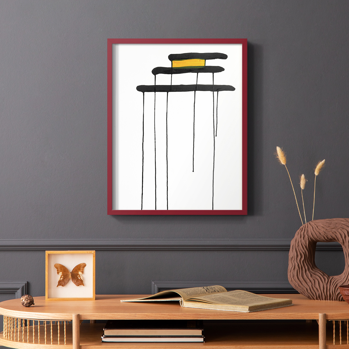 Golden Waterfall II in Red Solid Wood 11 x 14 Framed Print