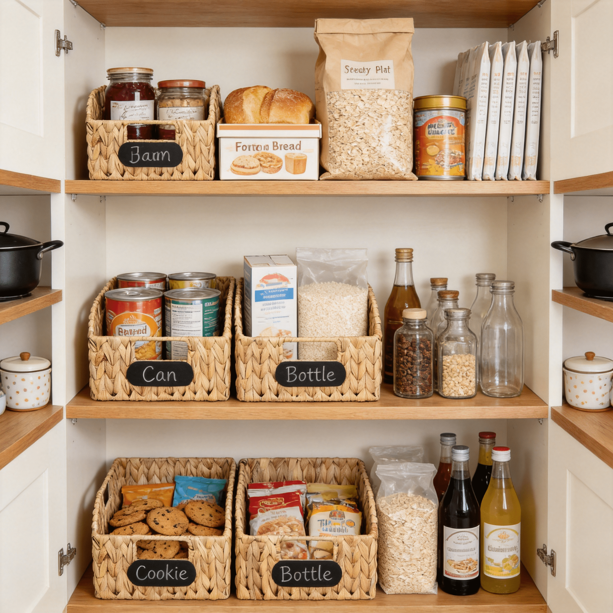 2 Pack Wicker Basket Set - Water Hyacinth Pantry Organizers with Handles for Home, Bedroom, Kitchen and More - 100% Eco-Friendly Handwoven Rattan, Simple Open-Shape Decorative Baskets