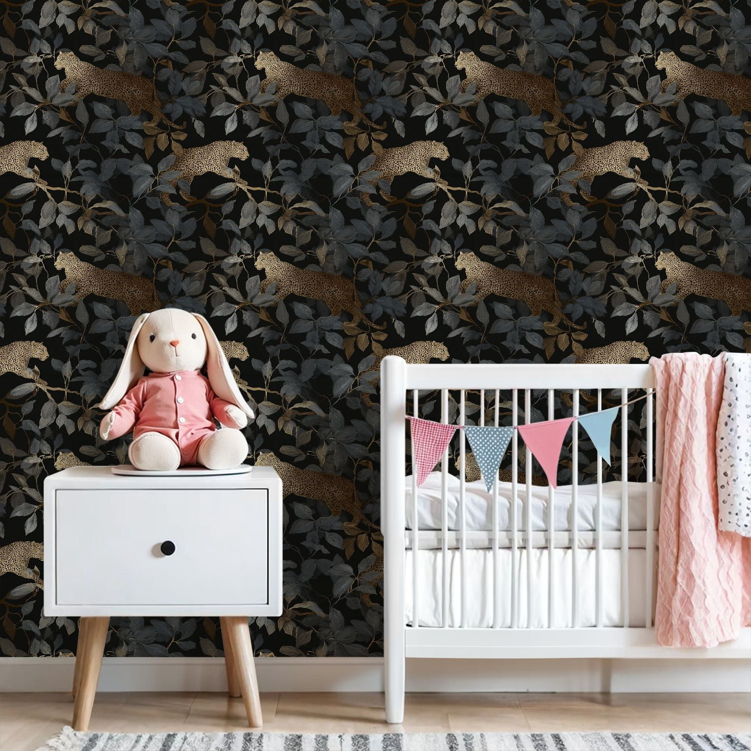Peel and Stick Wallpaper Leopard Gold Leaves Dark Wall Mural 23.6in x 9.8ft Self Adhesive Removable Wall Paper Renter Friendly Wallpaper for Nursery Bedroom Cabinets