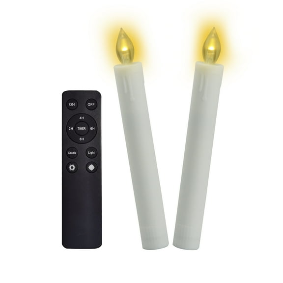 Flameless Taper Candles with Remote Timer Battery Operated Window Candles with Flickering Flame LED Handheld Taper Candlesticks for Christmas Church Fireplace Wedding Party Decorations 2 Pack