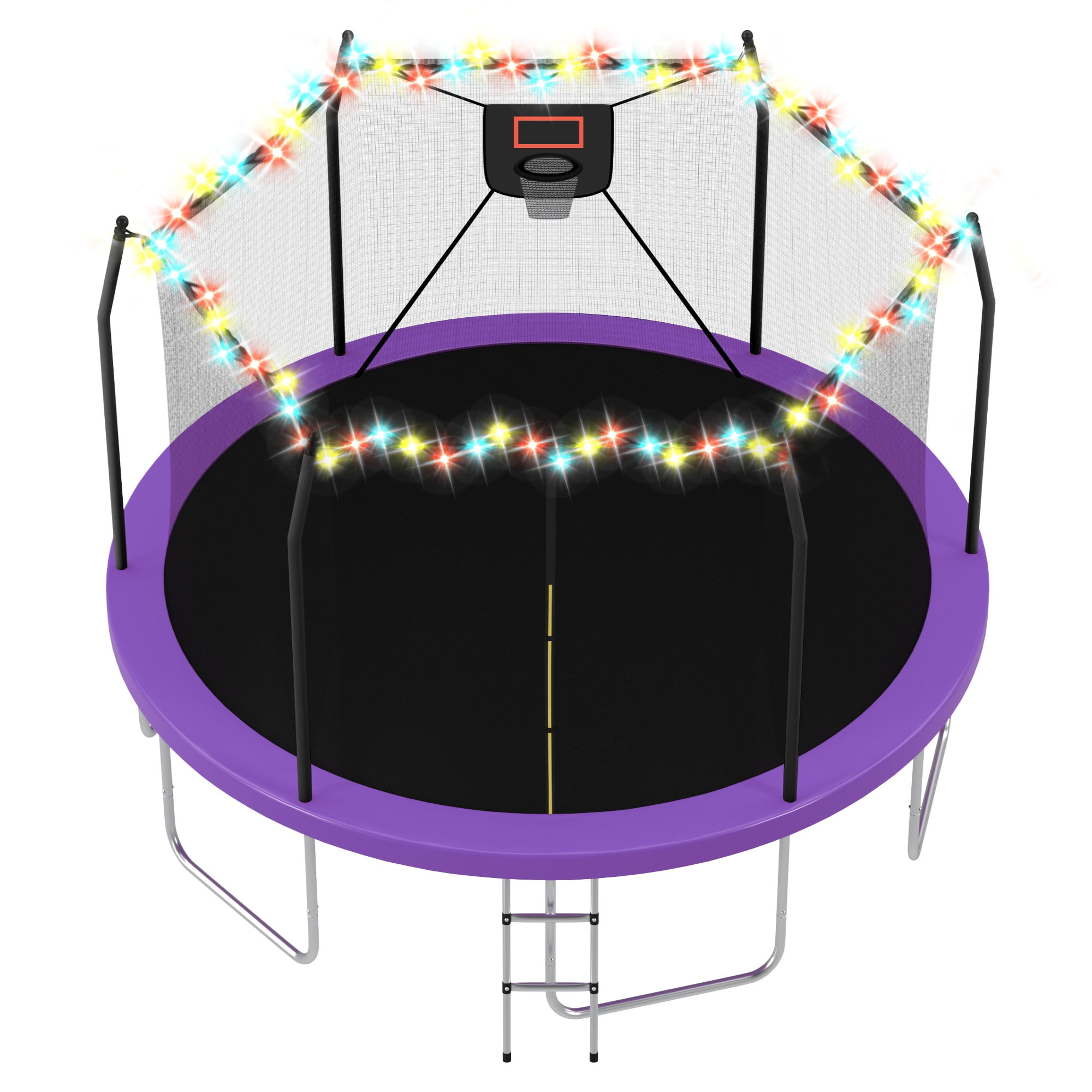 14FT Outdoor Recreational Trampoine for Kids and Adults, SHINPT Large Trampoline with Lights and Basketball Hoop, Heavy Duty Trampoline with 1500lbs Capacity, 14FT Big Trampoline for Backyard, Lawn
