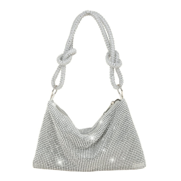 New Ladies Silver Crystal Diamante Clutch Bag Wedding Prom Evening Handbag  Purse