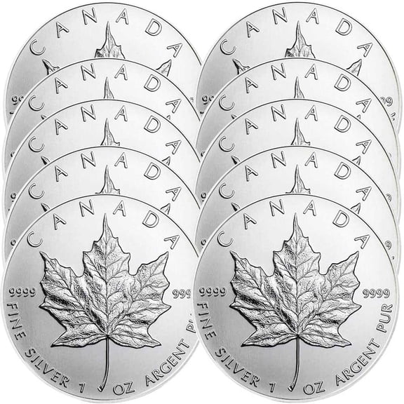 Lot of 10 - $5 Silver Canadian Maple Leaf 1 oz Random Year BU