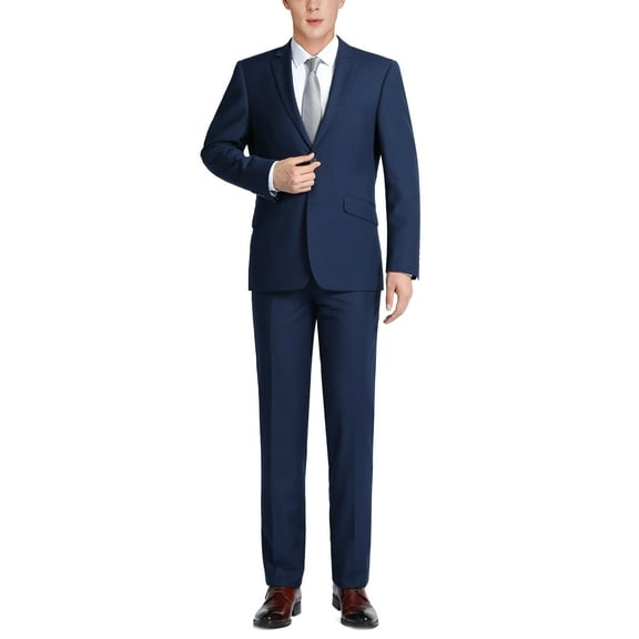 Mens Solid 2-Piece Suit Slim Fit Notch Lapel Suit