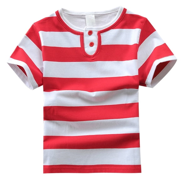 HJYCHN T-Shirts Garçons Manches Courtes Décontracté Rayé Col Henley Col Rond Haut pour Enfants Confortable Respirant Tenue Quotidienne Printemps Été Hauts Garçons T-Shirts et Chemises Rouge 24=165