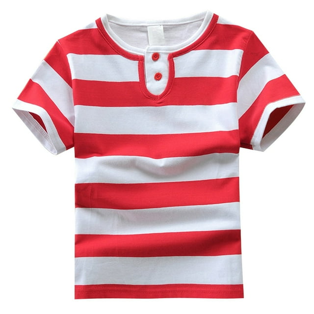 TAIAOJING T-Shirts Garçon Accrocheurs Rayé Imprimé Manches Courtes Col Rond Grands Garçons T-Shirts Été Haut en Coton Enfants Combinaison Durable Vêtements