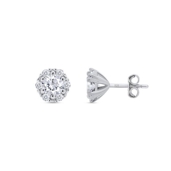 1 Ct Round Cut Lab Created Moissanite Diamond Halo Stud Earrings 14k White Gold Over Sterling Silver Friction Back(D Color,VVS Clarity,1.00 Ct)