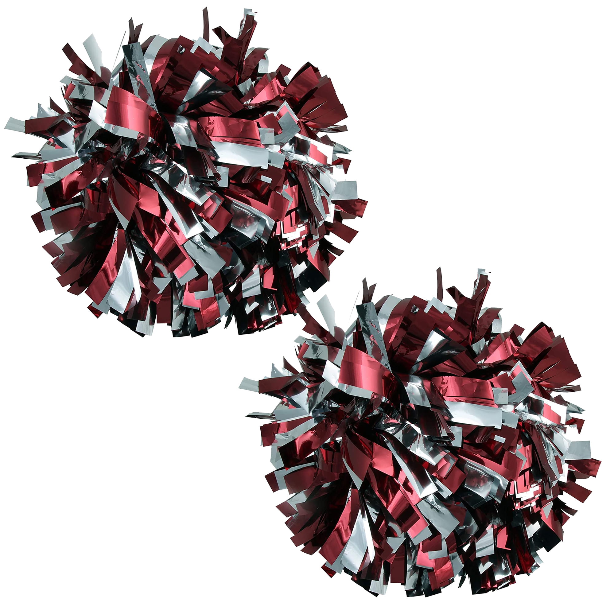 Metallic Cheer Poms Cheerleading Cheerleader Gear 2 pieces one pair poms(Maroon/Silver) -