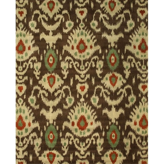 IE26BN Hand Tufted Wool Ikat Rug, 7'9 x 9'9, Brown