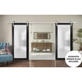 thumbnail image 3 of Sturdy Double Barn Door with Frosted Glass | Planum 2102 Matte Black | 13FT Silver Rail Hangers Heavy Set | Modern Solid Panel Interior Doors -60" x 84" (2* 30x84)-Silver Rail, 3 of 6