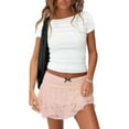thumbnail image 1 of Women Y2k Lace Ruffle Pleated Mini Skirt Low Rise Half Slip Skirts Mesh Floral Layered Flowy Short Skirts, 1 of 1