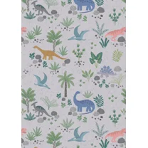Lewis & Irene - KImmeridge Bay - Land Dinos On Grey Cotton Woven Fabric 100% Cotton Fabric sold by the yard
