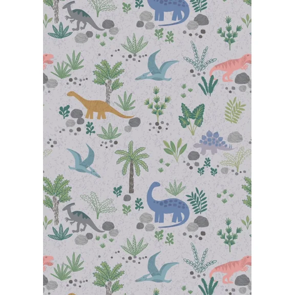 Lewis & Irene - KImmeridge Bay - Land Dinos On Grey Cotton Woven Fabric 100% Cotton Fabric sold by the yard