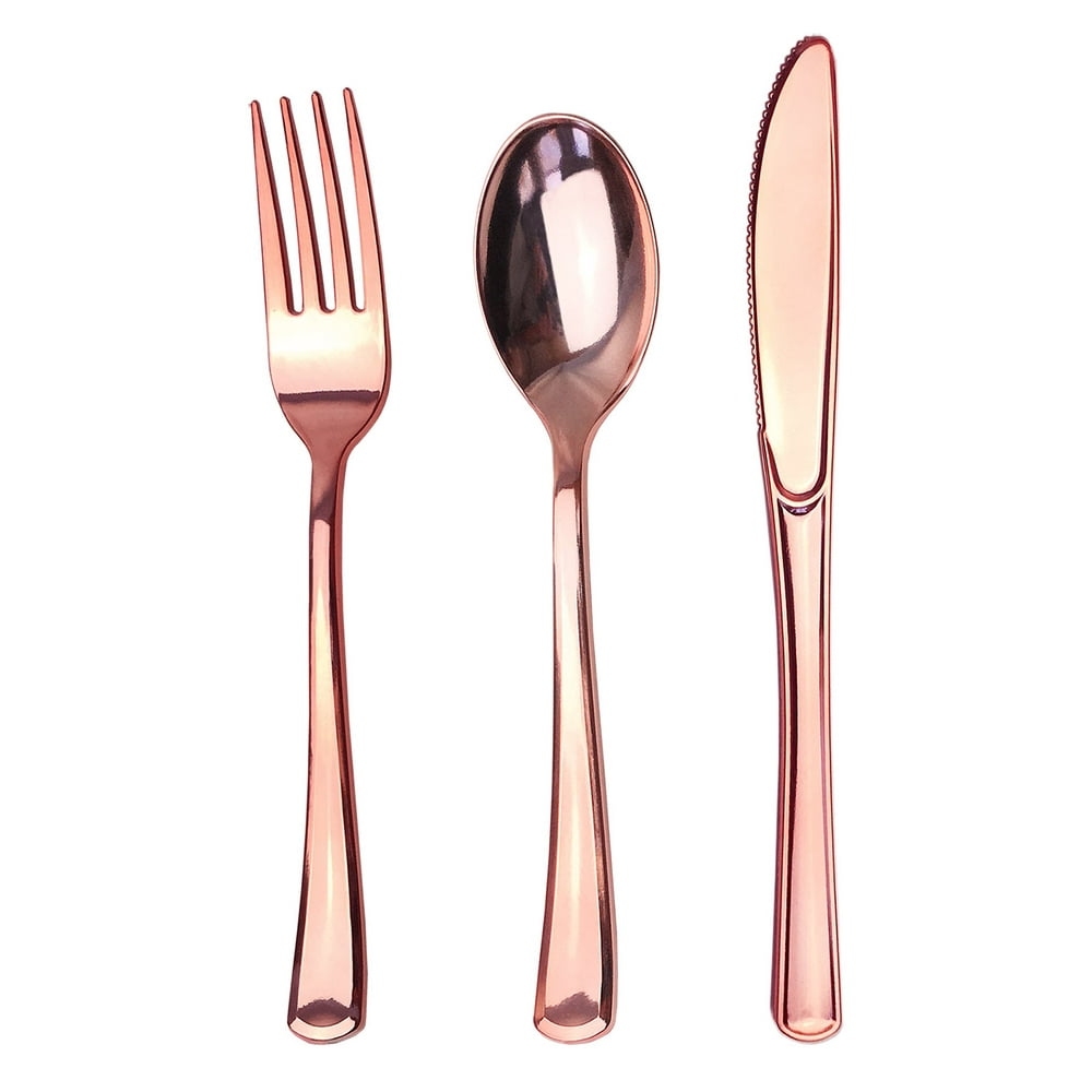JL Prime 75 Rose Gold Plastic Silverware Set, Rose Gold Plastic Cutlery
