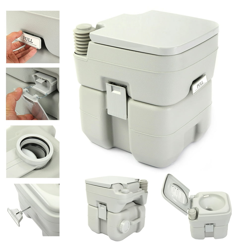 Jaxpety Portable Toilet 5 Gallon 20L Flush Commode Camping Potty Outdoor, Gray