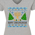 thumbnail image 4 of Inktastic Happy Chrismukkah Sweater Style with Menorah and Trees Women's V-Neck T-Shirt, 4 of 5