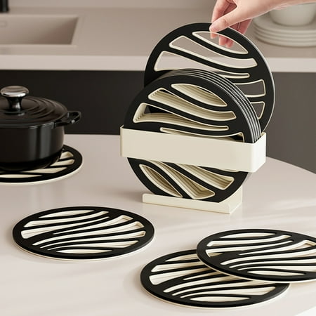 

Hadanceo 6Pcs Heat Insulation Pad Double-Layer Anti-Scalding Anti-Slip Easy to Clean Coaster Set for Dining Table Round