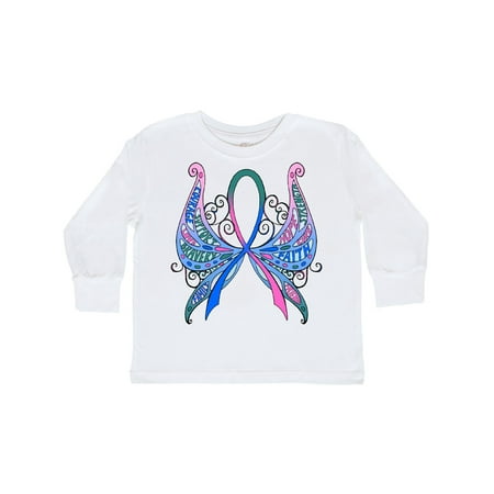 

Inktastic Thyroid Cancer Awareness with Butterfly Ribbon Words Gift Toddler Boy or Toddler Girl Long Sleeve T-Shirt