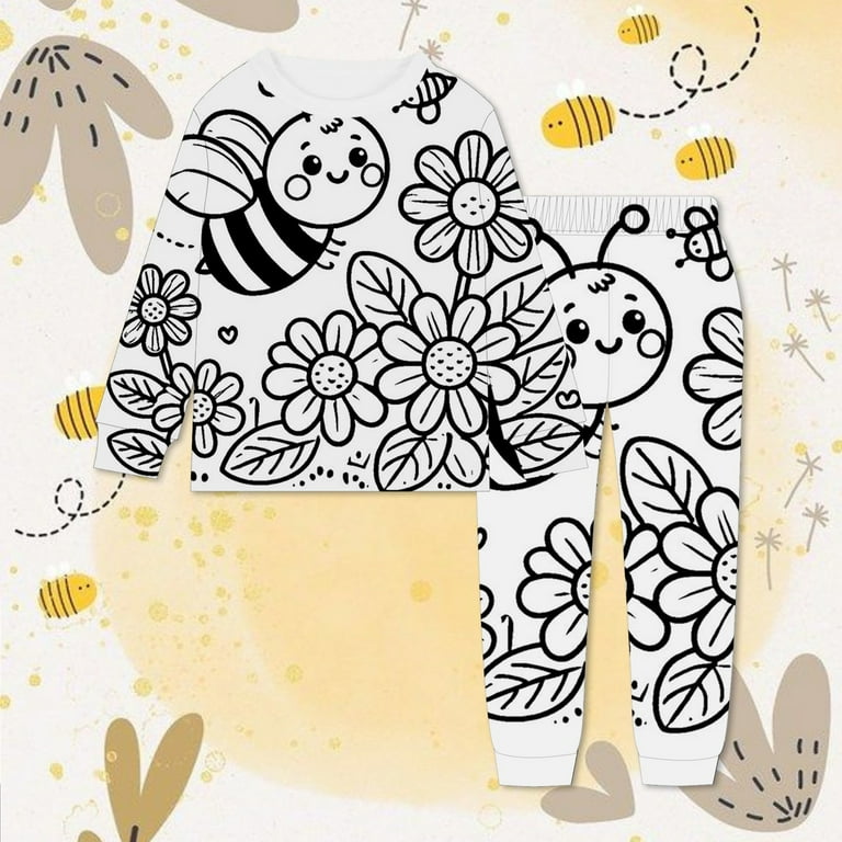 FUNDUFI Toddler Baby Girls Outfit Sets Long Sleeve Cartoon Bee Diy