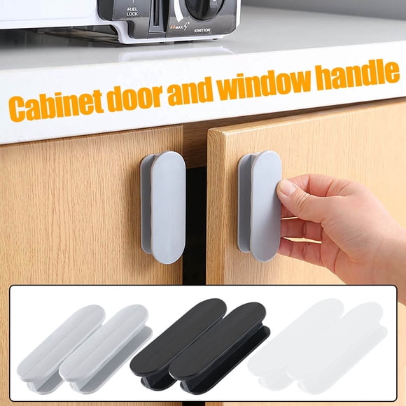 MORESEC 3Pcs Cabinet Handle, 2 Pack No Drill Cabinet Handles, Adhesive Door Pull Handles for Wardrobe Drawers, Arch Shape Push Pull Helper, Easy Installation Seamless Handle for Furniture