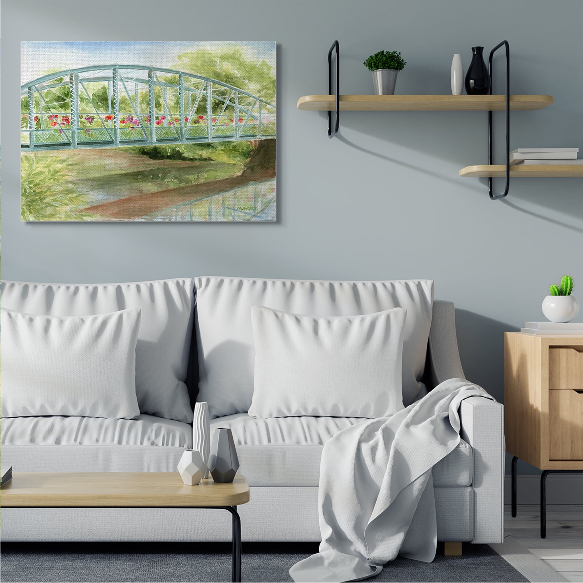 Stupell Industries Floral Road Bridge over Countryside Creek Canvas Wall Art, 36 x 48, Design by Melissa Hyatt LLC