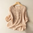 thumbnail image 6 of Ichuanyi Womens Summer Embroidered V Neck T Shirts Casual Short Sleeve Breathable Faux Cotton Linen Tops Loose Fit Basic Tees, 6 of 9