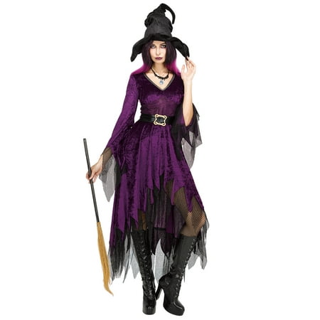 Women Witch Costume Sorceress Dress with Wizard Hat for Halloween Cosplay