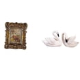 thumbnail image 1 of Marco de fotos de cisne de resina floral tallado a mano, soporte para fotos, estatuas de cisne antiguas de mesa para montar en la pared, figuras para, 1 of 8