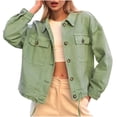thumbnail image 1 of Gpaecead Veste en Jean en Denim de Base pour Femme, Décontractée, à Manches Longues, Style Workwear, Boutonnée, Extensible, Ajustée, Veste en Denim, 1 of 6