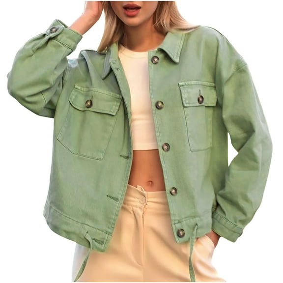 Hvyesh Womens Faux Leather Motorcycle Jacket PU Slim Short Biker Coat Trendy Long Sleeve Buttons Cargo Jacket Streetwear