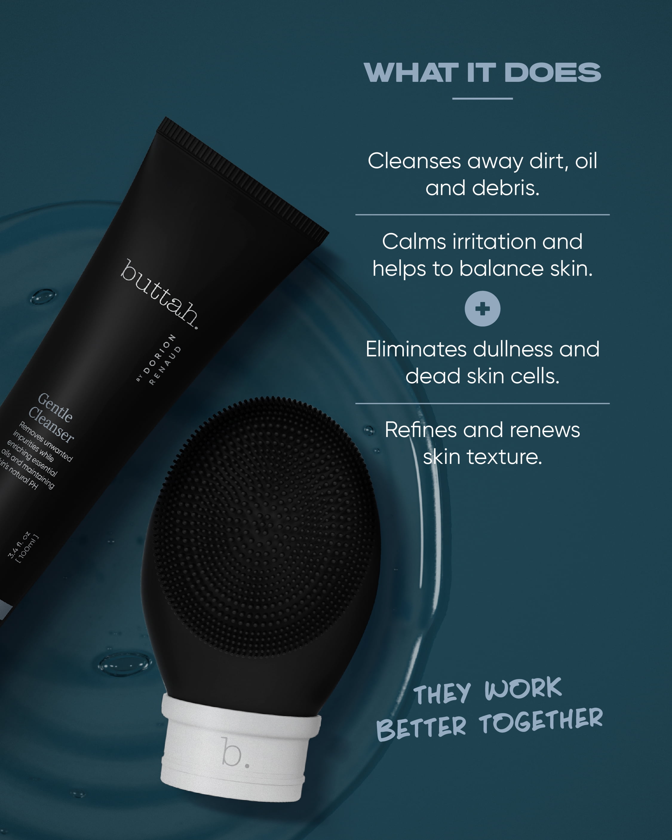 Buttah Skin by Dorion Cleanse + Vibe Brush Kit | Vibe Cleansing Face Brush | Buttah Facial Cleanser 3.4oz | 2-Speed Sonic Pulsating - Gentle Exfoliation - Water Resistant