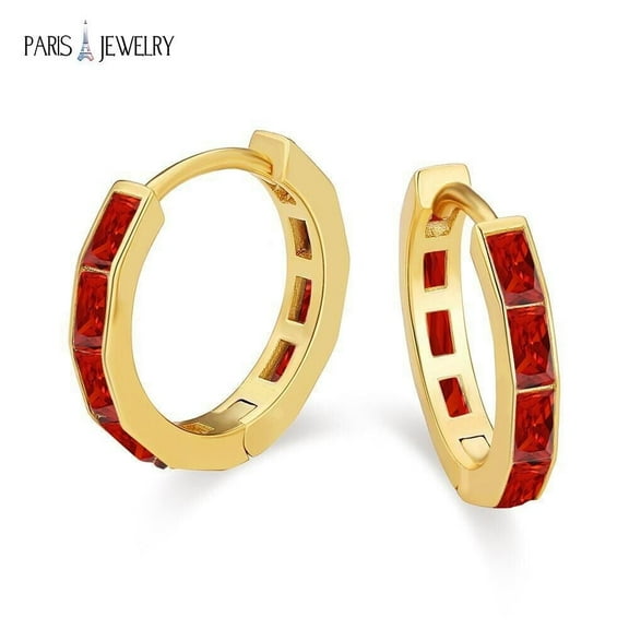 Paris Jewelry 18K Yellow Gold Created Ruby 3Ct Emerald Cut Hoop Earrings Women plated