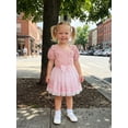 thumbnail image 6 of Miaouyo 2Pcs Little Girl Summer Outfit Puff Short Sleeve V Neck 3D Flower Decor Tops and Elastic Waist Layered Tulle Skirt Set, 6 of 8