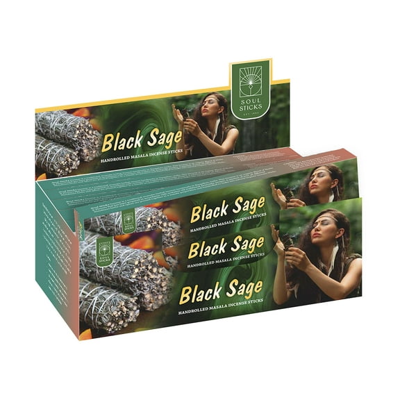 Soul Sticks Black Sage Hand-Rolled Incense Sticks Mystic Spirit Blends 180 Gram Box | 100% Natural Masala Incense Organic Home Fragrance Agarbatti