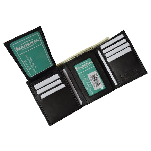 Men's premium soft leather trifold wallet removable flip up id window by Marshal