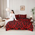 thumbnail image 4 of Homewish Vintage Damask Skull King Bedding for Kids, Crimson Black Gothic Baroque Spooky King Bed in a Bag, Black Reversible, 7-Piece, 4 of 7