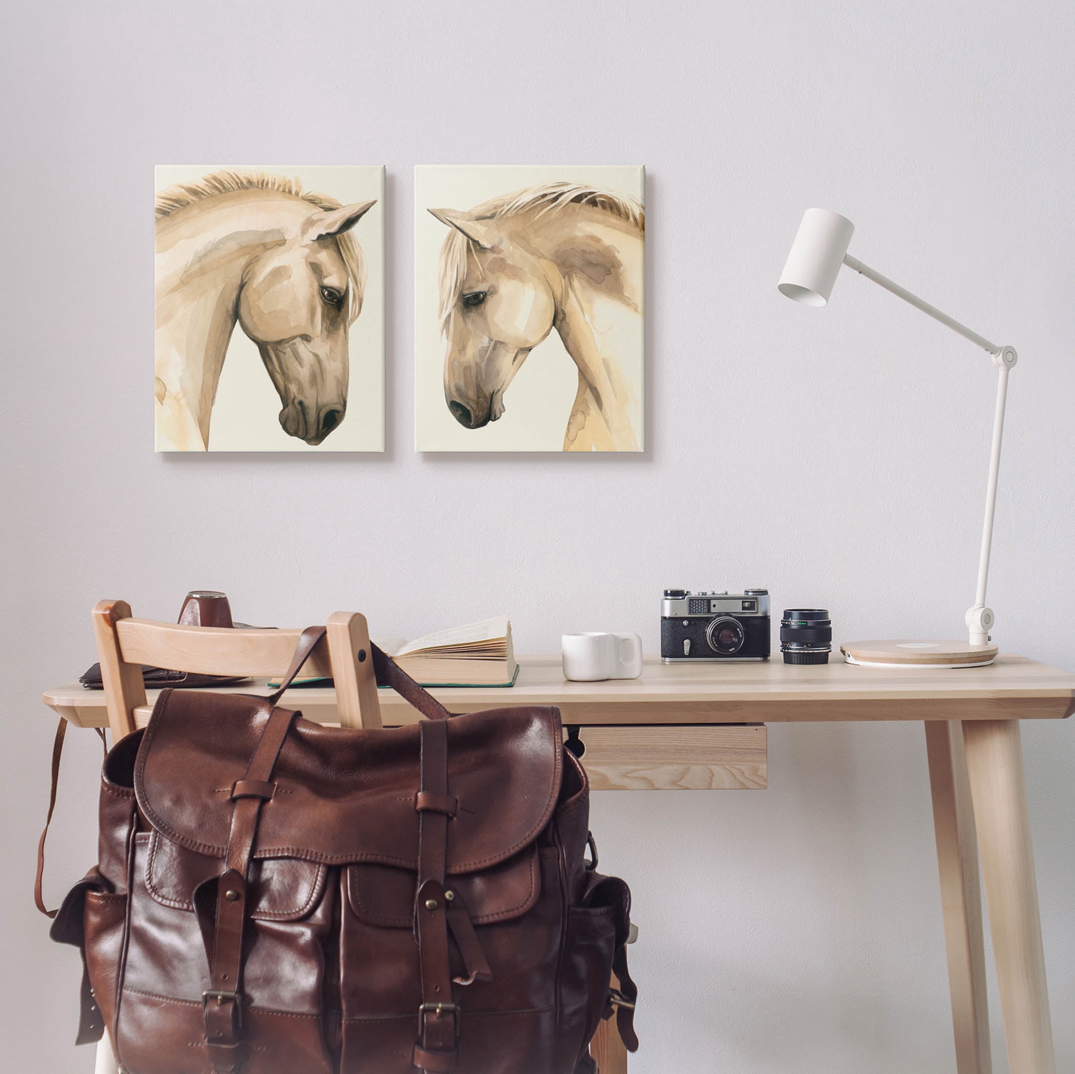 Stupell Industries Stoic Farm Horse Portrait Graphic Art Gallery Wrapped Canvas Print Wall Art, Set of 2, Design by Grace Popp