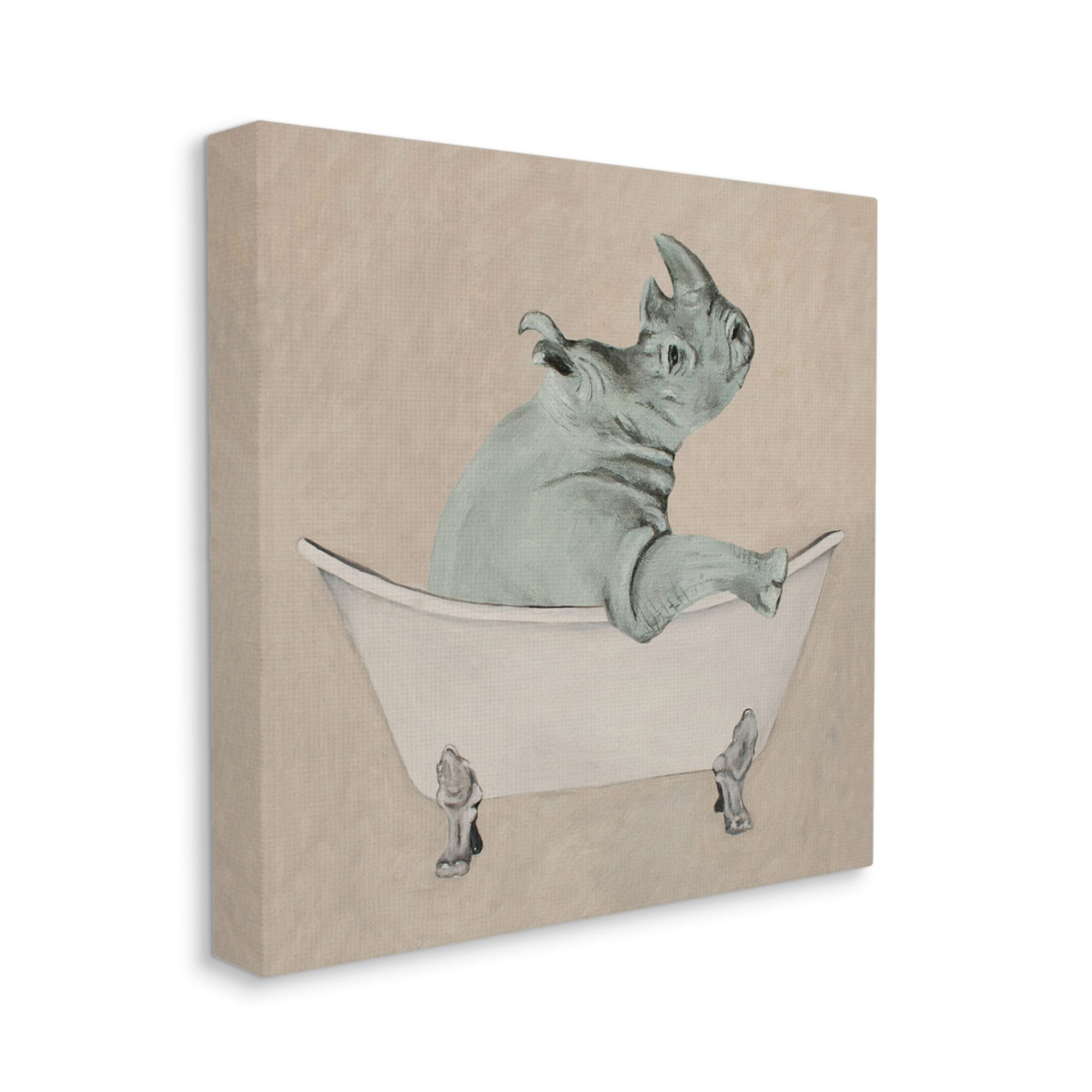 Stupell Industries Beige Rhinoceros Bathtub Wildlife Animals & Insects Painting Gallery Wrapped Canvas Print Wall Art