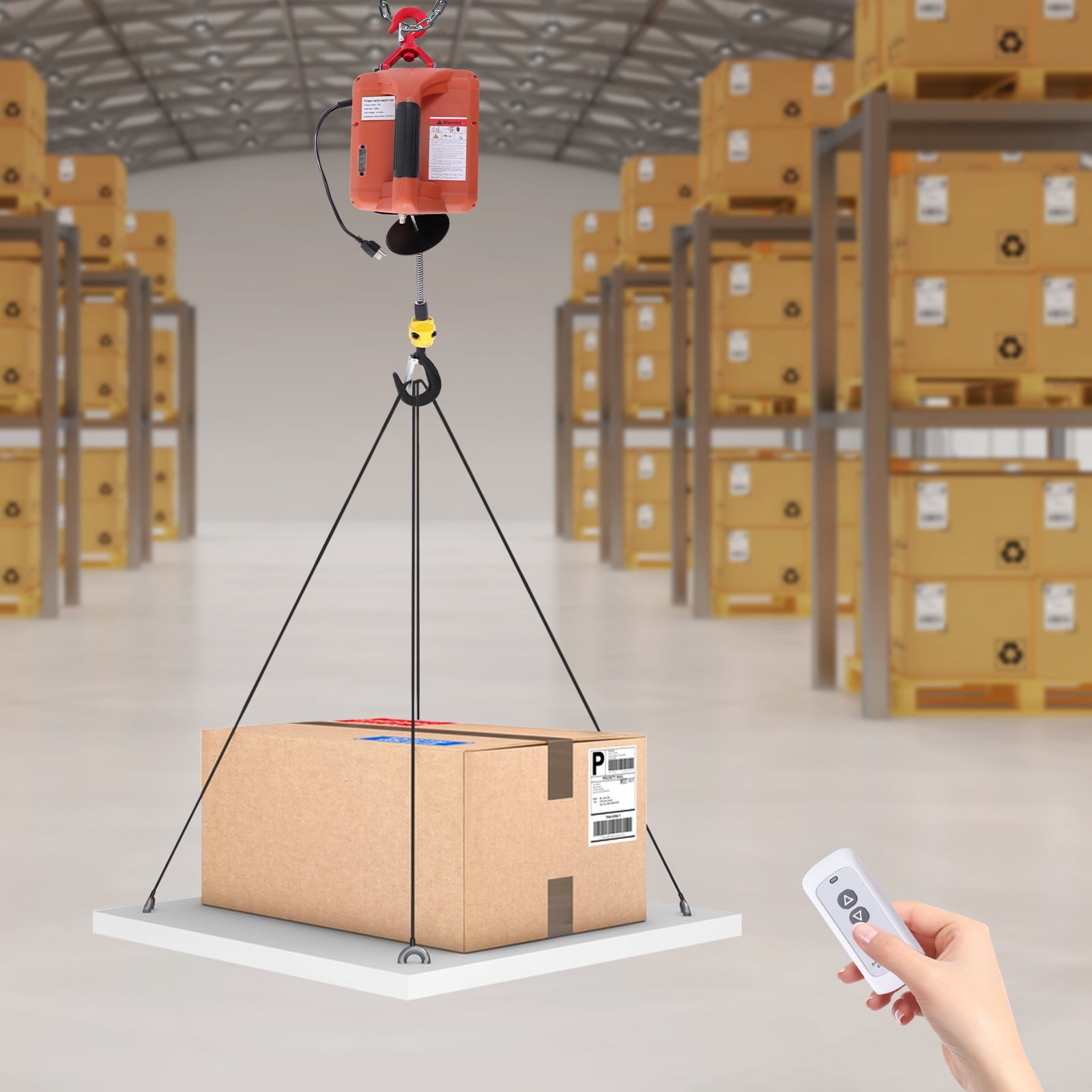 3-in-1 38.7ft Portable Electric Winches Orange Pure Copper Motor Hoist Winch Crane Lift for Gardens Forests Factories