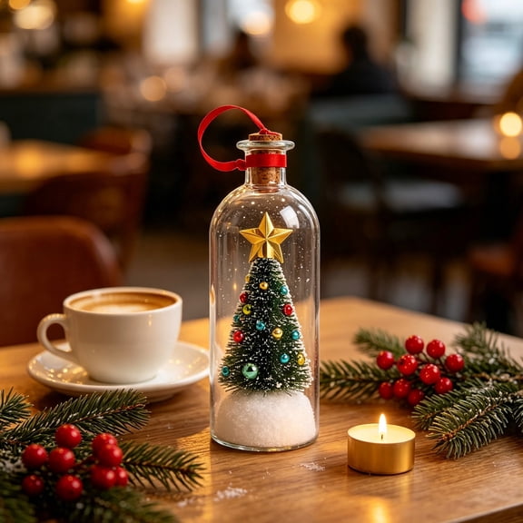 Recordable Christmas Tree Message in a Bottle, Voice Recording Keepsake with Snowy Mini Trees, a Sentimental Christmas Gift with Playback, Glass Holiday Decoration for Mantel