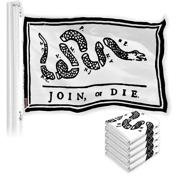 Join, or Die White Flag 3x5FT 5-Pack Printed 150D Polyester By G128