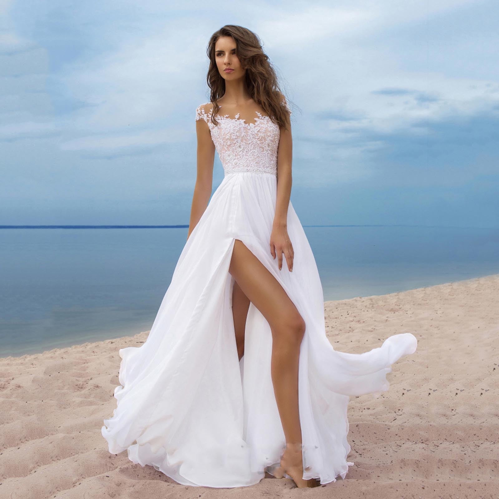 Simple Ivory Wedding Dress Spaghetti Strap Bridal Dress With Pockets A –  SheerGirl