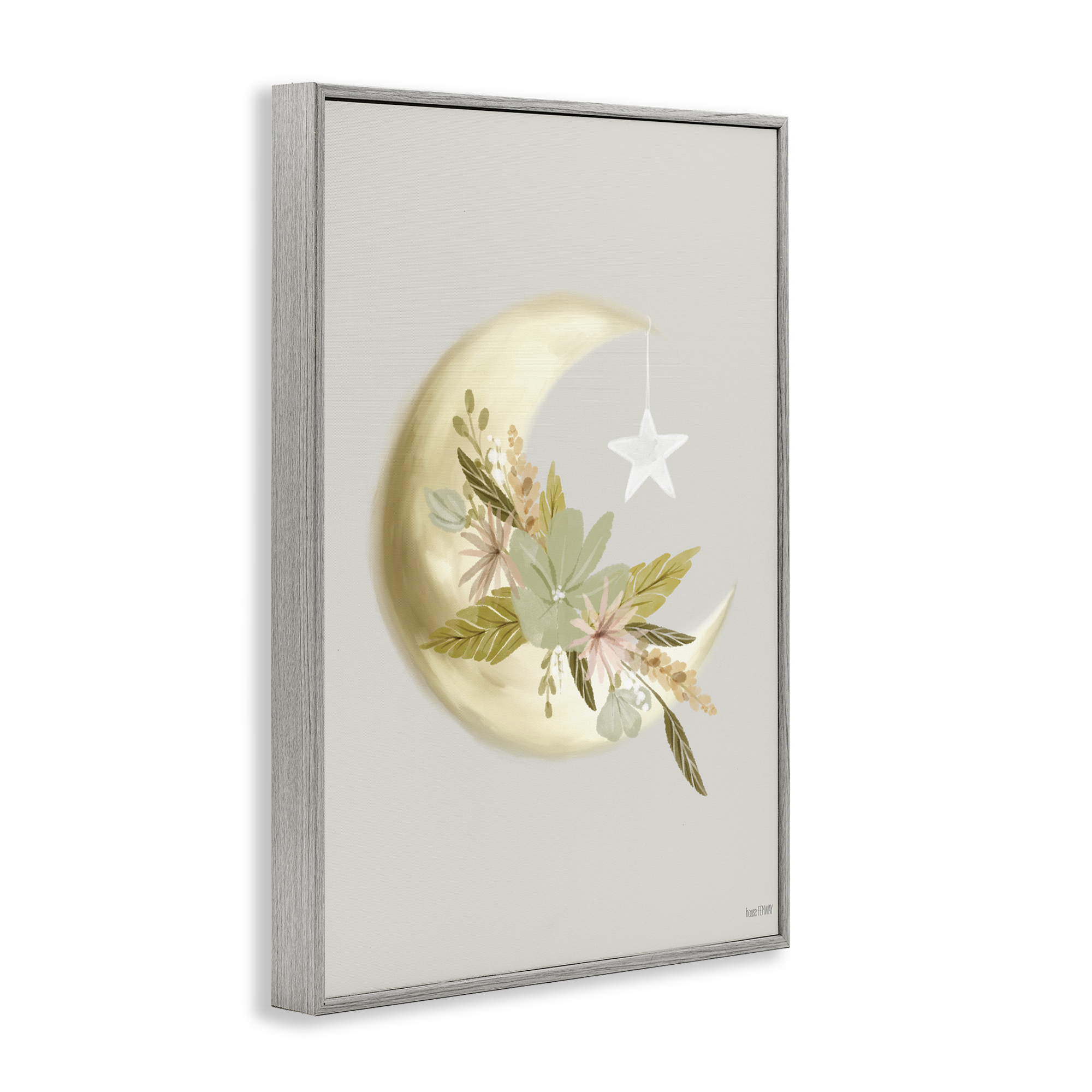 Stupell Industries Moon with Flowers Landscape Painting Gray Framed Art Print Wall Art, 20 x 30