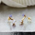 thumbnail image 3 of Gem Stone King 14K Yellow Gold Stud Earrings Round 0.70cttw Moissanite and Tanzanite, 3 of 4